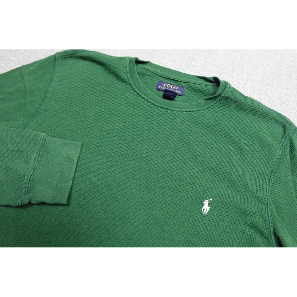Polo Ralph Lauren Thermal Shirt Men Medium Green Waffle Knit Sleep Shirt Soft